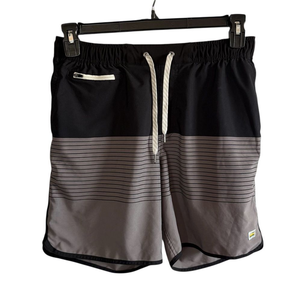 Vuori Men's Banks Shorts Black and Gray Stripe pattern, Medium